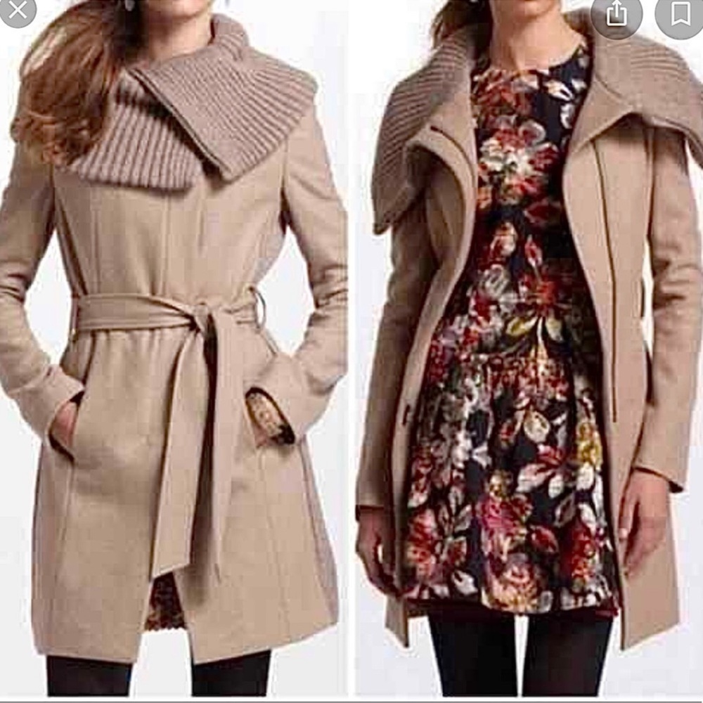 Anthropologie Beige Trench Coat with Knit Collar
